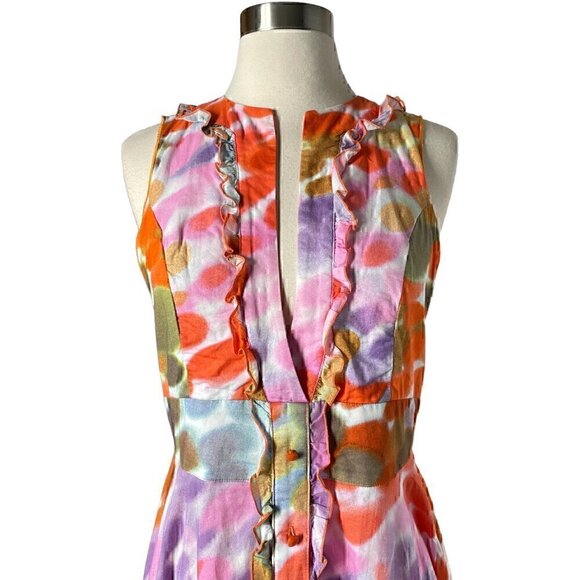 Mackenzie Mode Open Back Maxi Dress Multicolor Silk Cotton Sleeveless - Picture 3 of 8